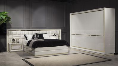 Schlafzimmer Möbel Bett Nachttische Weiß Gold Betten Komplett 4tlg