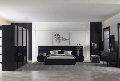 Schwarzes Schlafzimmer Luxus Möbel Kleiderschrank Kommode Nachttische 5tlg.