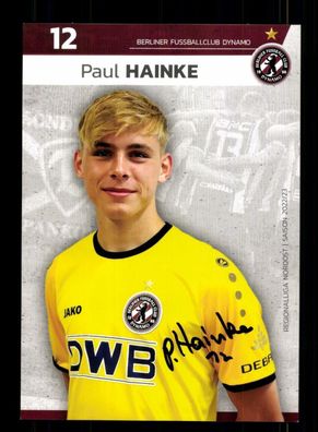 Paul Hainke Autogrammkarte Dynamo Berlin 2022-23 Original Signiert