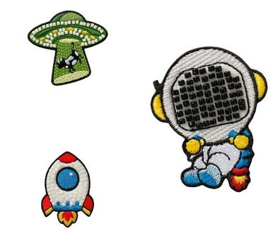 Mono Quick 1607x Perlen Applikation, Weltall Bügelbild, Astronaut, Rakete or UFO