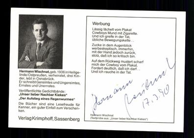 Hermann Wischnat Original Signiert Schriftsteller # BC 199684
