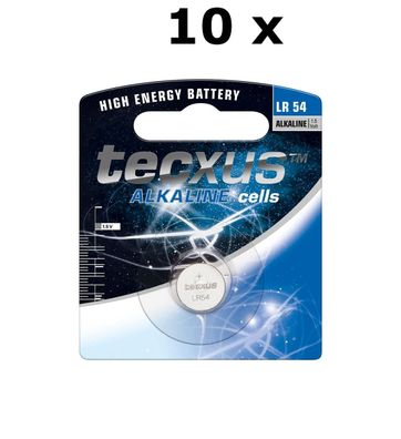 tecxus - LR54 / AG10 - 1,5 Volt 75mAh Alkali-Mangan - Knopfzelle - 10er Pack
