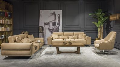 Luxus Sofagarnitur Creme Sofa Couch 3 + 3 + 1 + Couchtisch 4tlg. Couchen Set