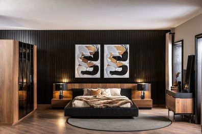 Luxus Hotel Schlafzimmer Set Kommode Kleiderschrank Nachttisch Bett 6tlg.