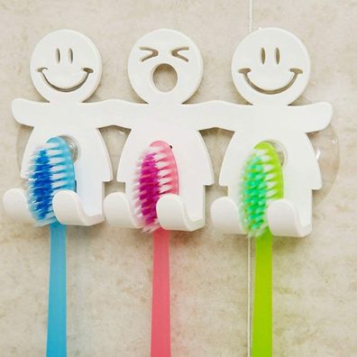 Netter Bürstenhalter Zähne mit Saugnapf für Badezimmer Wand Smiley Emoji Wohnkultur,