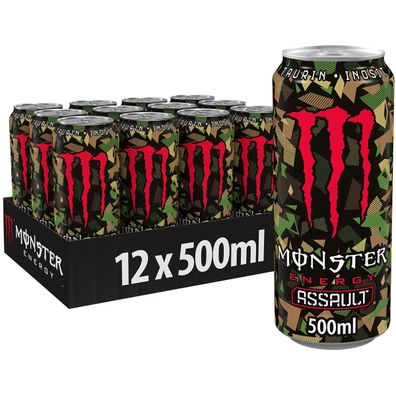 Monster Assault Erfrischungsgetränk mit Taurin Guarana 500ml 12er Pack