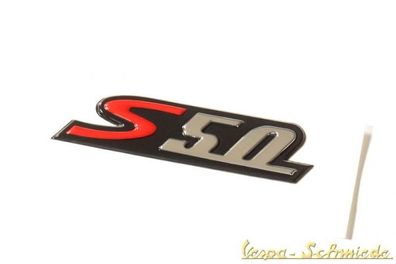 VESPA Schriftzug "S 50" - Zum Kleben / Seitenhaube / Chrom - S50 - Seite Emblem