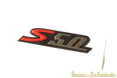 VESPA Schriftzug "S 50" - Zum Kleben / Seitenhaube / Schwarz - S50 Seite Emblem
