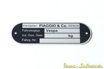 VESPA Typenschild Piaggio & Co. Genua - Rund - V50 PV PK PX Sprint Rally Rahmen