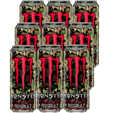 Monster Assault koffeinhaltiges Erfrischungsgetränk 500ml 9er Pack