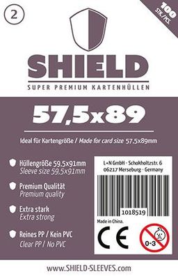 Shield 2 - 100 Super Premium Kartenhüllen für Kartengröße 57,5 x 89 mm