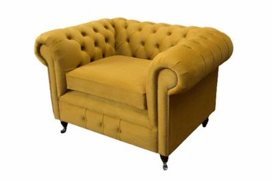 Sessel Design Relax Textil Lounge Luxus Gelb Polster Sitzer Chesterfield