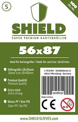 Shield 5 - 100 Super Premium Kartenhüllen für Kartengröße 56 x 87 mm