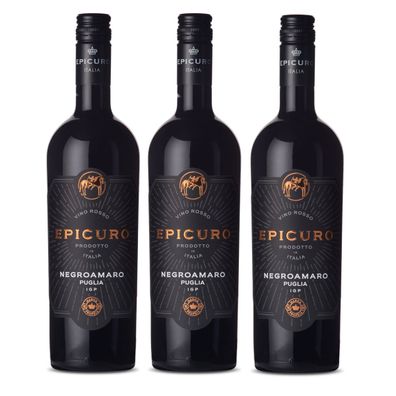 Epicuro Negroamaro Puglia IGP feinfruchtig aus Italien 750ml 3er Pack