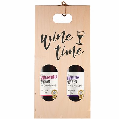 Moselland 2er Holztragetasche Wine Time mit Rotwein 2 x 750ml