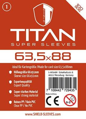 Shield Titan 1 - 100 Super Sleeves für Kartengröße 63,5 x 88 mm