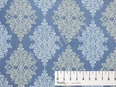 Meterware, ab 0,5 m: Baumwollsatin, Ornamente, jeansblau, 150 cm breit