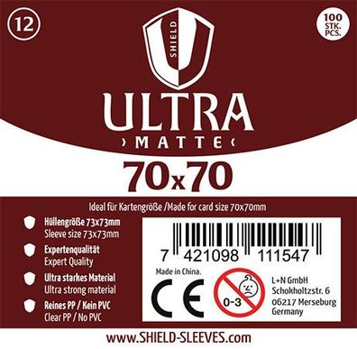 Shield Ultra Matte 12 - 100 Super Sleeves für Kartengröße 70 x 70 mm