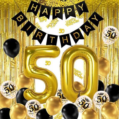 50 Jahre Schwarzgold Geburtstagsdeko Happy Birthday Banner Heliumballon Zahlen 50 XXL