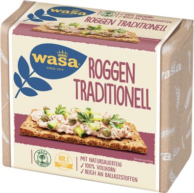 Wasa Roggen traditionell Vollkorn Knäckebrot mit Natursauerteig 235g