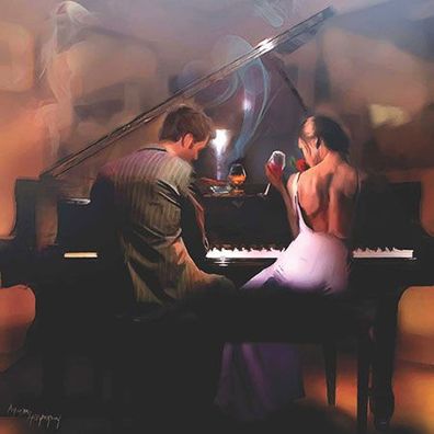 Verliebtes Paar am Klavier