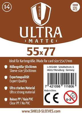 Shield Ultra Matte 14 - 100 Super Sleeves für Kartengröße 55 x 77 mm