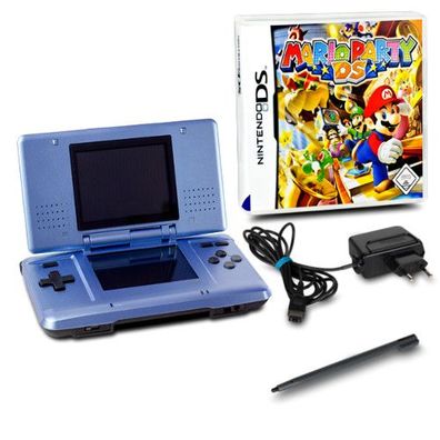 DS Handheld Konsole metallic hellblau #60A + Ladekabel + Spiel Mario Party DS