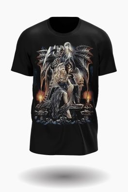 Wild Glow in the Dark totenkopf king and queen mit soul reaper T-shirt Design