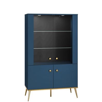 Marine Marineblau matte Vitrine 02 mit Regalen Schubladen großes verglast Regal