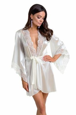 Satin Morgenmantel Ecru Kimono Dessous Hausmantel Dressing Gown S/ M L/ XL 2XL/3XL
