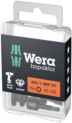 Wera 868/1 IMP DC DIY Impaktor Innenvierkant Bits, # 3 x 25 mm, 10-teilig