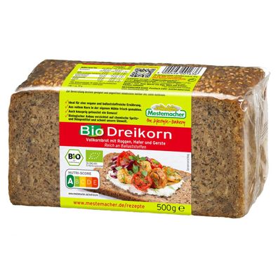 Mestemacher Bio Drei Korn Brot Vollkorn Reich an Ballaststoffen 500g