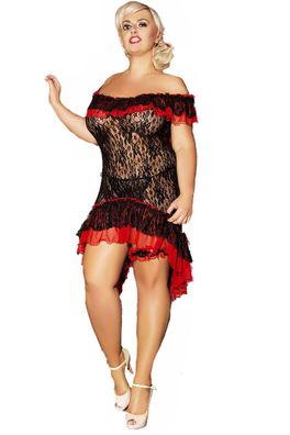 Sexy Carmen Kleid Schwarz/ Rot aus feiner Spitze Gr. 38/40 bis Übergröße 54/56