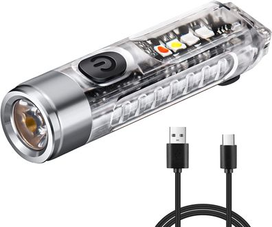 Kleine, leistungsstarke LED-Taschenlampe mit Schlüsselbund, wiederaufladbare Typ-C-