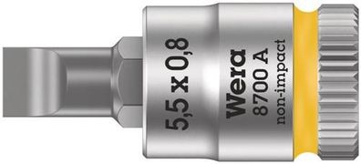 Wera 8700 A FL Schlitzschrauben Zyklop Bitnuss mit 1/4"-Antrieb, 0,8 x 5,5 x 28 mm