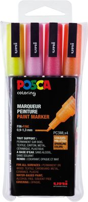 uni-ball 186505 - POSCA Marker mit feiner Rundspitze, 4er Set, Glitter warme Farben
