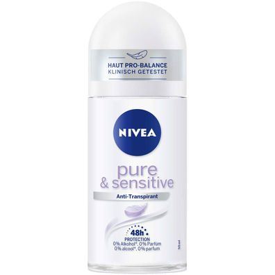 Nivea Roll on Sensitive und Pure Anti Transpirant Schutz 50ml