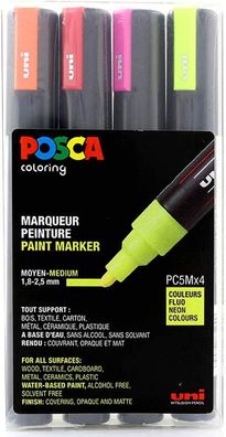 uni-ball Pigmentmarker POSCA PC-5M, 4er Box, neonfarben, Sie erhalten 1 Packung, ...