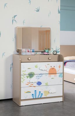 Ocean Kommode mit Spiegel für Kinder in Weiß / Braun