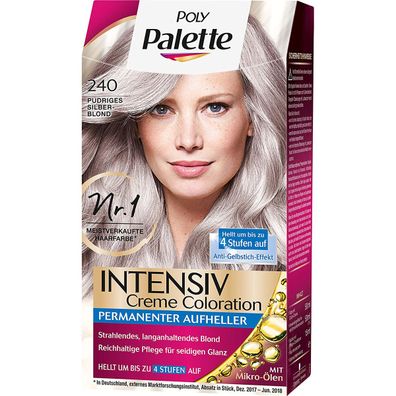 POLY Palette Intensiv Creme Coloration 240 Pudriges Silberblond Stufe 3 115 Ml