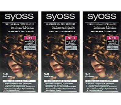 3x SYOSS Haarfarbe 5-8 Haselnuss - Farbgenaues Ergebnis