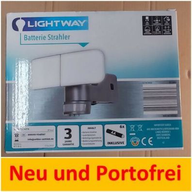 Lightway® LED Batterie Strahler Außenstrahler Bewegungsmelder 6W schwarz IP 44