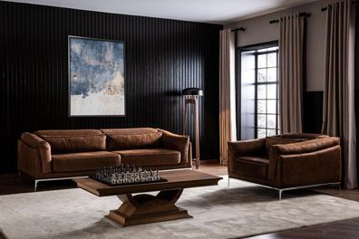 Sessel + Sofa in Braun Modern Style Mittelweich Luxuriös Bequem Neu