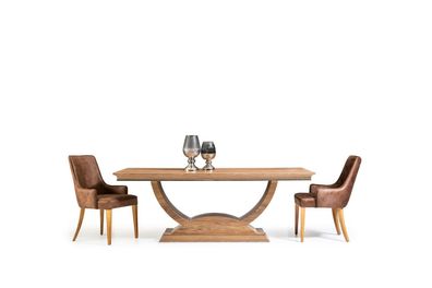 Tisch Esstisch Brauner Holz Säulentisch Essgruppe mit 4 Stühlen Stuhl Set