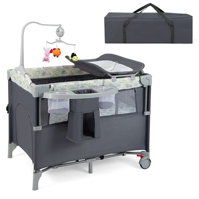 4 in 1 klappbares Reisebett & Beistellbett & Wickeltisch & Laufstall rollbar