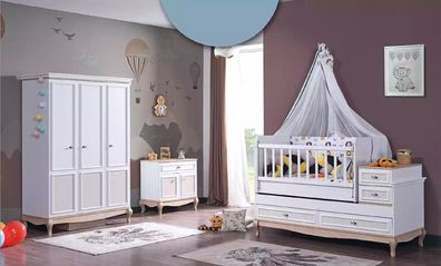 Baby Bett Kinderzimmer Komplettes Schlafzimmer Schrank Kommode Holz 3tlg.