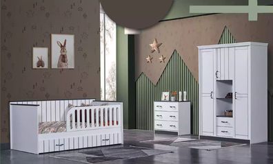 Kleinkind Kinderzimmer Schlafzimmer Bett Kommode Weißer Kleiderschrank 3tlg.