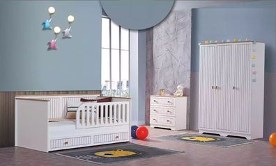 Kinderzimmer Jugendzimmer weiß Bett Kommode Kleiderschrank 3-teilige Möbel