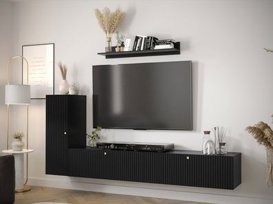 Wohnzimmer-Set Waldi Riflo Slim III Modernschrank Kommode RTV-Tisch Loft M24