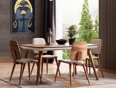Esszimmer Esstisch Holz Luxus Sessel Stuhl Braun 4x Stühle Wohnzimmer Möbel